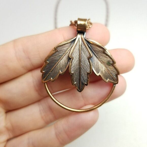 Vintage Bell Trading Post Copper Round Leaf Design Pendant Necklace, estate - Picture 8 of 9